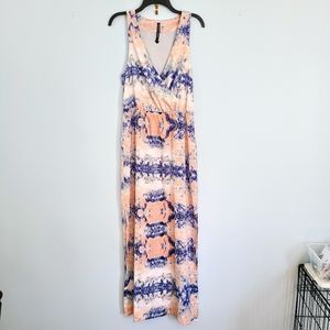 W118 by Walter Baker Watercolor Geometric Striped Side Split V-neck Maxi Dress